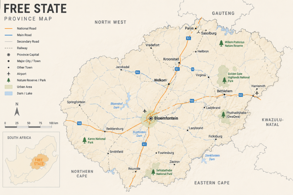 Quiet Campsites free state Map