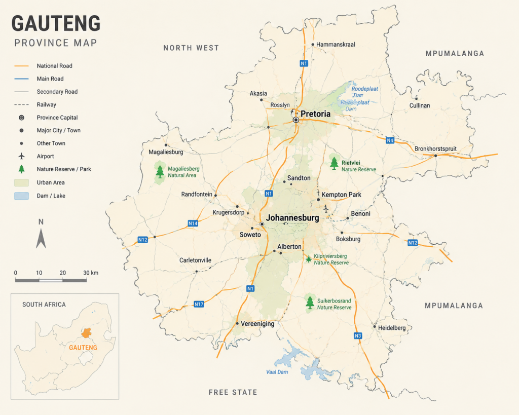 Quiet Campsites Gauteng Map