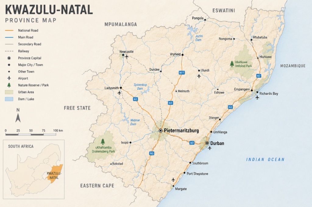 Quiet Campsites Kwa-Zulu Natal Map