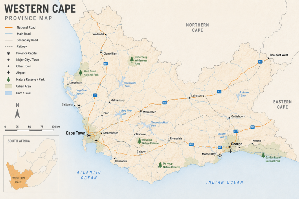 quiet campsites in western cape map