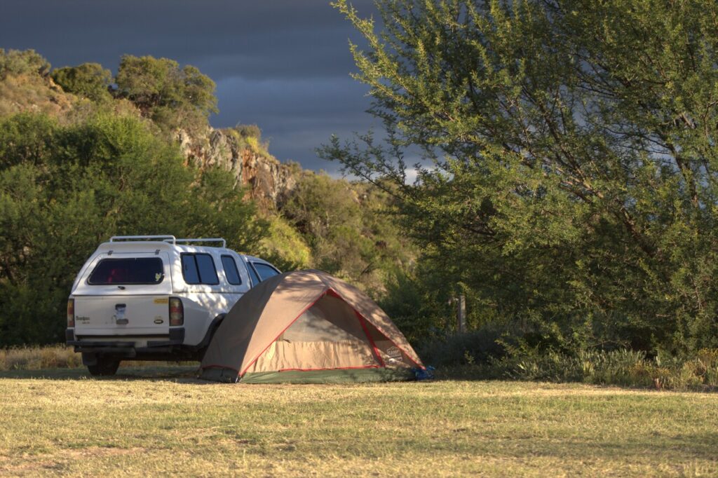 Tent in a quiet Western Cape campsite with mountain views